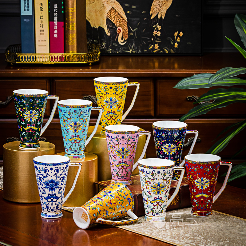 景德镇中式家用骨瓷马克杯陶瓷水杯大容易牛奶杯办公室咖啡杯礼品
