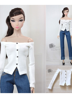 [M-202303-04-A]裸肩针织上衣-白/Momoko OB FR 芭比 6分娃衣