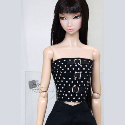 [M-202203-03-B]黑白格抹胸上衣/FR Momoko OB 芭比 6分娃衣