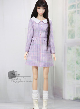 [M-202203-21-A]长袖连衣裙-粉紫色/FR Momoko OB 芭比 6分娃衣