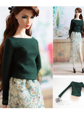 [M-201705-18]墨绿色喇叭袖一字领上衣/FR Momoko OB娃衣