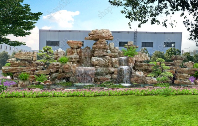 千层石假山psd分层效果图假山跌水景观ps  承接假山效果图设计