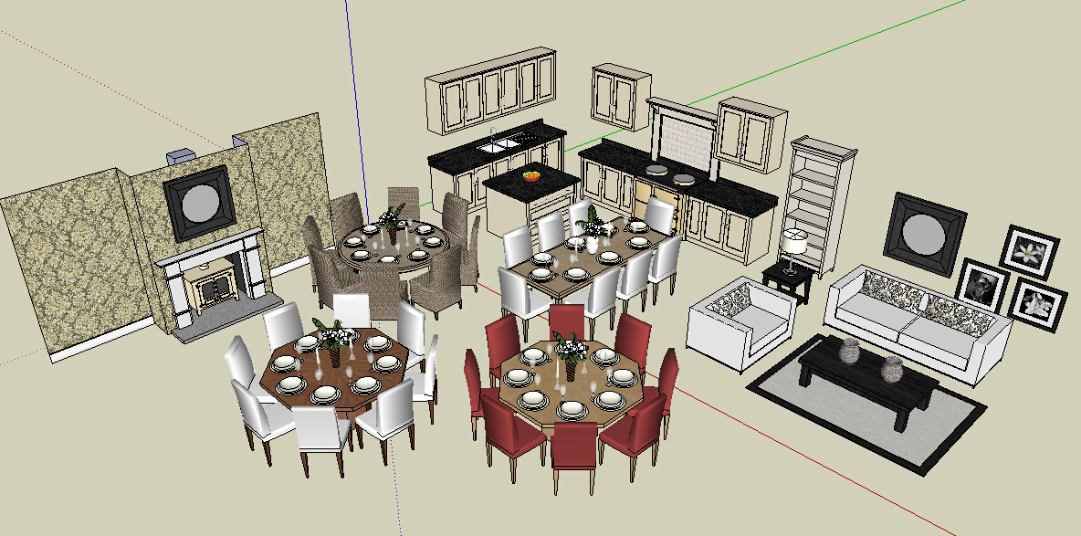 欧式室内家具SU草图大师模型环艺设计素材资料沙发床厨具卫生间