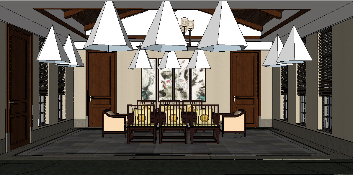 中式茶室室内草图大师SU模型 sketchup设计素材源文件skp资料库