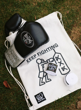 HUMOR PUNCH特厚帆布搏击艺术元素拳击手套收纳束口抽绳背包袋