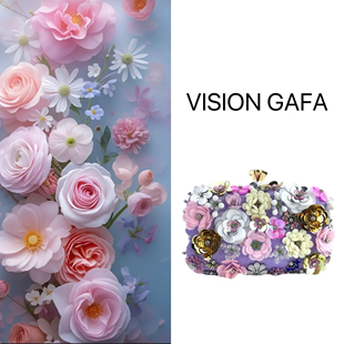 外贸跨境内销时尚晚宴包女士手工花朵串珠包宴会婚礼派对包