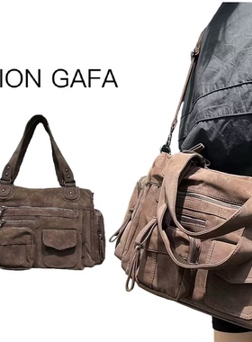 跨境专供新款女士时尚Y2K辣妹机车包复古麂皮大容量托特手提包