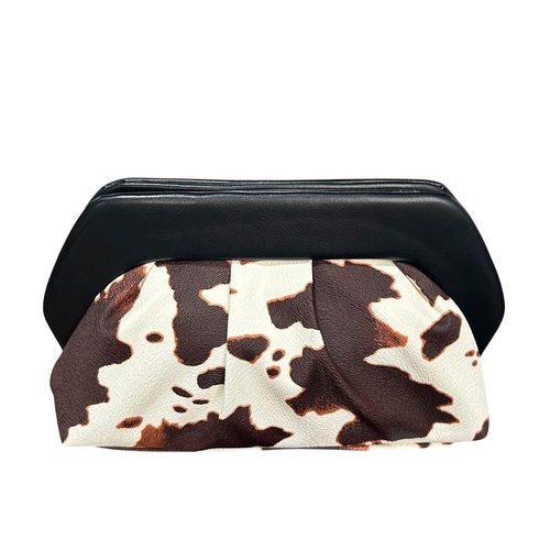 2026跨境爆款高颜值大容量奶牛纹化妆包手拿包复古时尚小众时尚