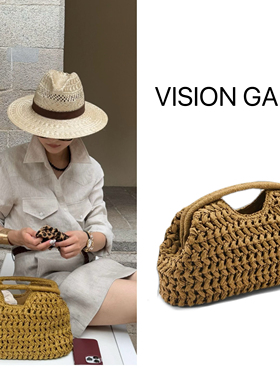 手工编织包包女式2025新款潮沙滩度假手拎单肩包链条斜挎包草编