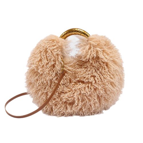 25跨境新款女式毛绒手提包仿滩羊毛斜挎圆包fuzzy fur bag 51216