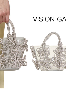 25新品女包bring镶钻法式仙女包超闪水钻花朵水桶包菜篮子手提包