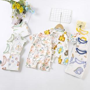 薄款 純棉新生兒衣服男女寶寶哈衣開檔A類爬服 短袖 嬰兒連體衣夏季