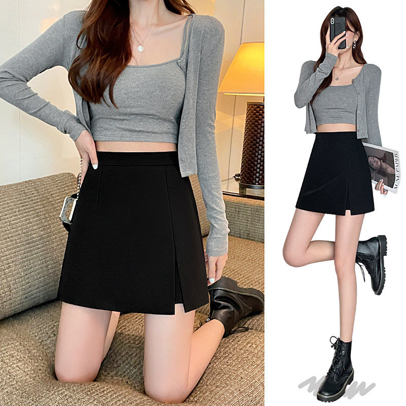 黑色半身裙女夏季薄款2025新款高腰显瘦包臀开叉裙裤西装a字短裙