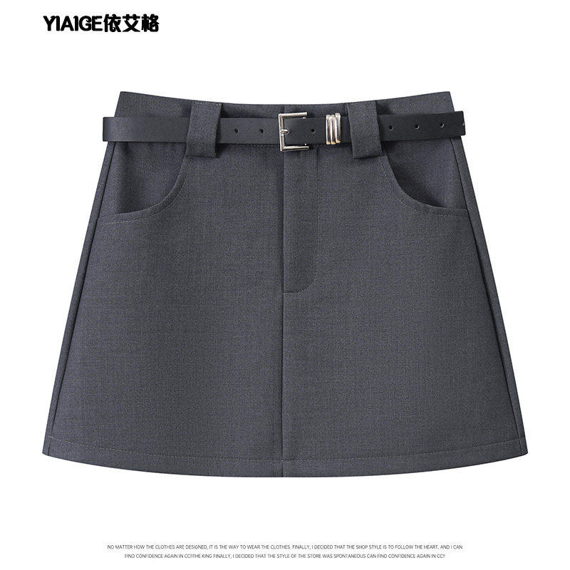 灰色西装半身裙女春夏2025新款小个子辣妹高腰包臀a字短裙防走光