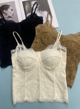 6100-1春夏新款轻奢蕾丝鱼骨吊带背心女修身显瘦内搭外穿美背上衣