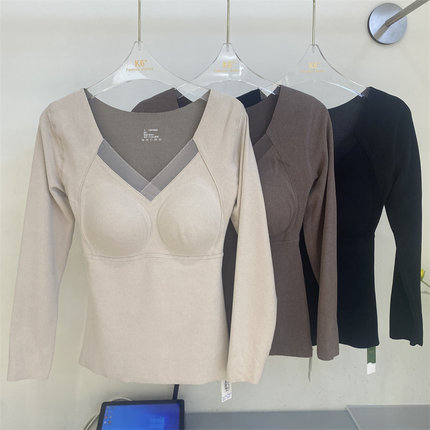 赛蔻8805德绒石墨烯发热保暖内衣女秋冬修身免穿文胸内搭打底上衣