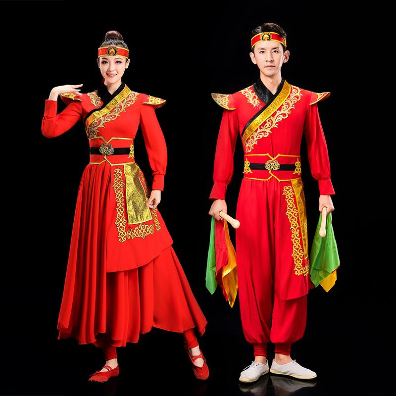 高档新款男女威风打鼓服套装锣鼓开场舞喜庆演出服中国风腰鼓服表