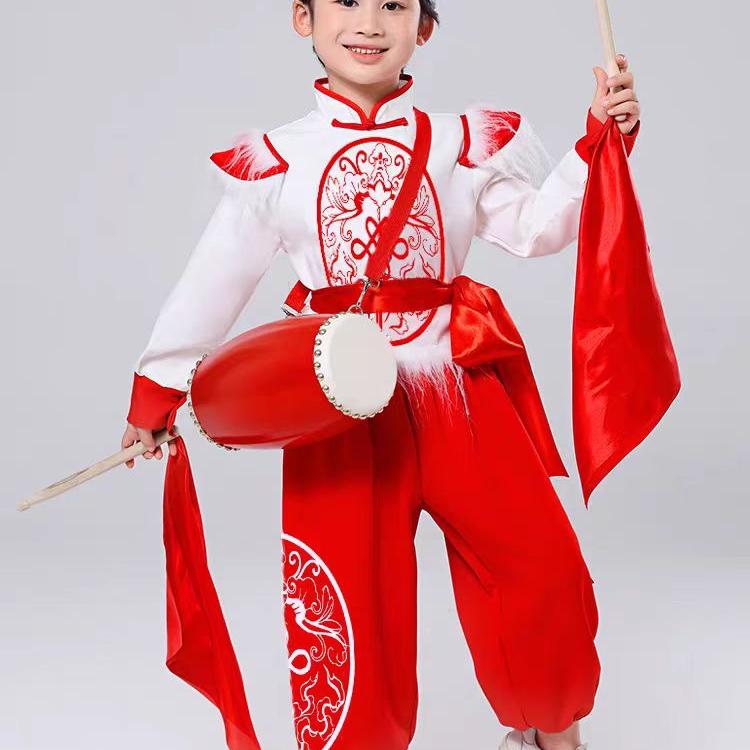 高档新款儿童安塞腰鼓服陜北民族风演出服中小学生秧歌舞龙打鼓演