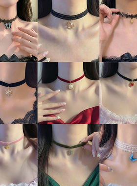 蕾丝复古锁骨链流苏choker