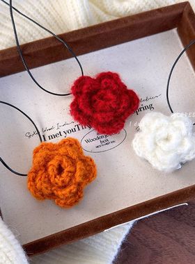 便携补妆镜~ 针织毛线花朵镜子项链女秋冬长款装饰毛衣链简约配饰