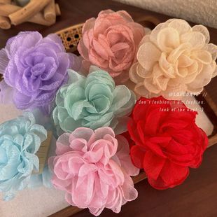 彩色绢纱花朵抓夹9cm纱纱玫瑰花抓夹~超仙度假风海边拍照网红发夹