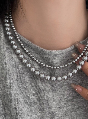 倪妮同款简约灰色珍珠锁骨链