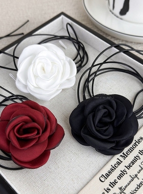 欧美跨境多种戴法自由打结缎面山茶花项链时尚甜美网红脖子锁骨链