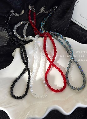 欧美跨境饰品ins风三角玻璃水晶串珠项链轻奢时尚简约高级感颈链