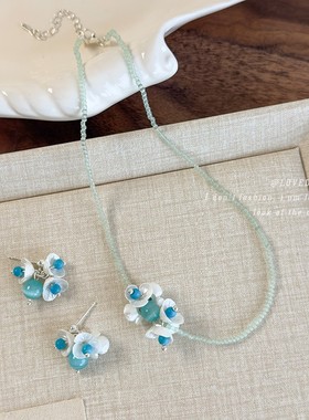 春日薄荷曼波绿色珠项链