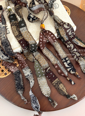 复古腰果花布艺丝巾项链