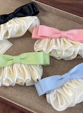 韩版复古荷叶边裙摆缎面褶皱发夹弹簧夹2025新款撞色设计小众发饰