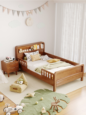 简写 儿童床全实木床带护栏1.2米男孩女孩床现代简约老拼接单人床