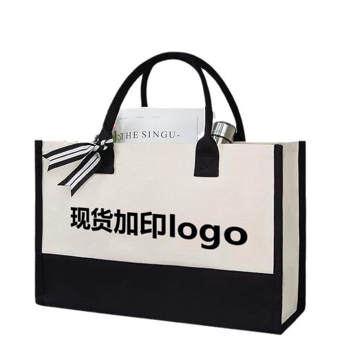手提帆布托特包定制logo大容量购物袋跨境现货加印字母托特包定制
