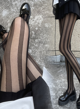 plus size stockings 竖条纹丝袜性感连裤袜防勾丝美腿黑色打底袜