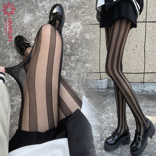 plus size stockings 竖条纹丝袜性感连裤袜防勾丝美腿黑色打底袜
