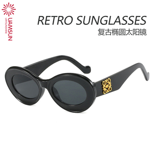 Women sunglasses欧美复古太阳镜女士防晒墨镜椭圆太阳眼镜 Retro