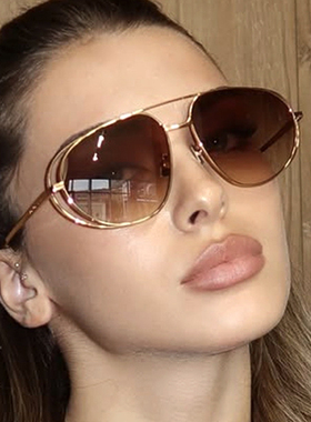 双梁蛤蟆镜女墨镜金属太阳眼镜