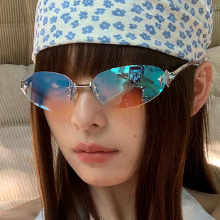 Rimless Sunglasses 欧美椭圆太阳镜女士无框太阳眼镜y2k辣妹墨镜