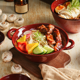 法式陶瓷汤碗家用2026新款高颜值大号双耳汤盆大碗餐具汤面碗