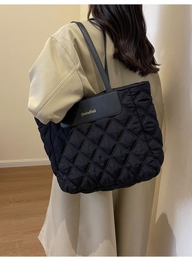 菱格绣线托特包大容量手提单肩电脑包笔记本ipad13.3/14/15寸通勤学生日韩