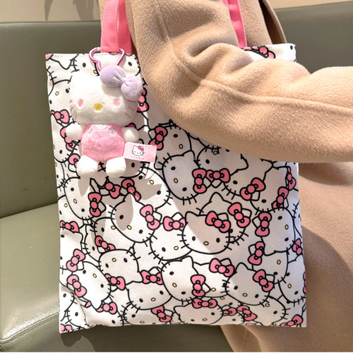 hello kitty可爱卡通帆布袋单肩包手提学生拉链资料袋装书补习袋