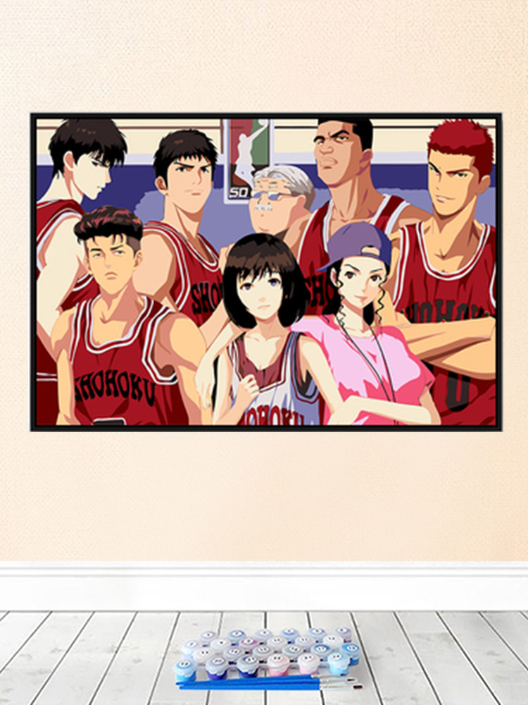 动漫人物手工填色涂鸦灌篮高手diy数字油彩画樱木花道流川枫晴子