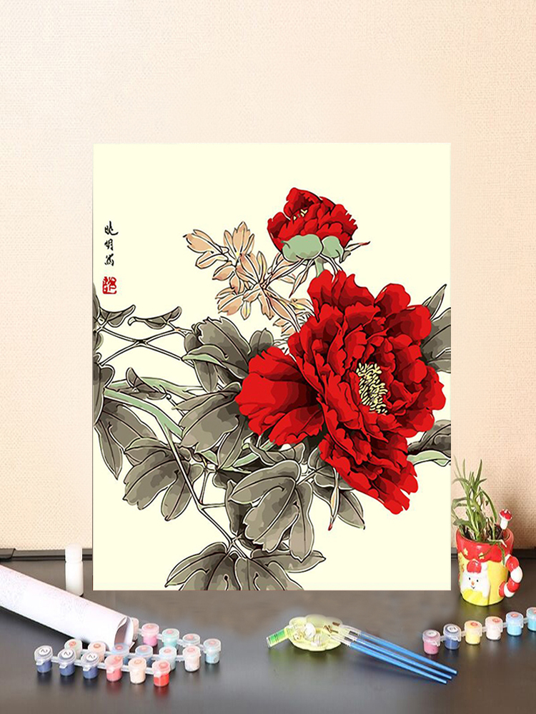 画画diy数字油画定制客厅风景填充油彩画手工绘填色装饰挂画 牡丹图片