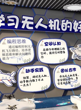 无人机教室装饰培训基地机构编程教室主题文化形象背景墙环创海报