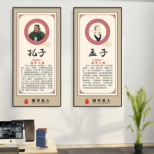 孔子孟荀子国学名人贴纸教室办公室装 饰画中国风墙贴论语道德讲堂