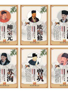 国学文化唐宋大家标语诗人墙贴