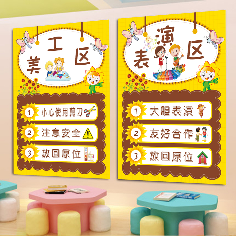 幼儿园区角牌区域规则自粘墙贴纸阅读益智美工科学区墙面布置装饰