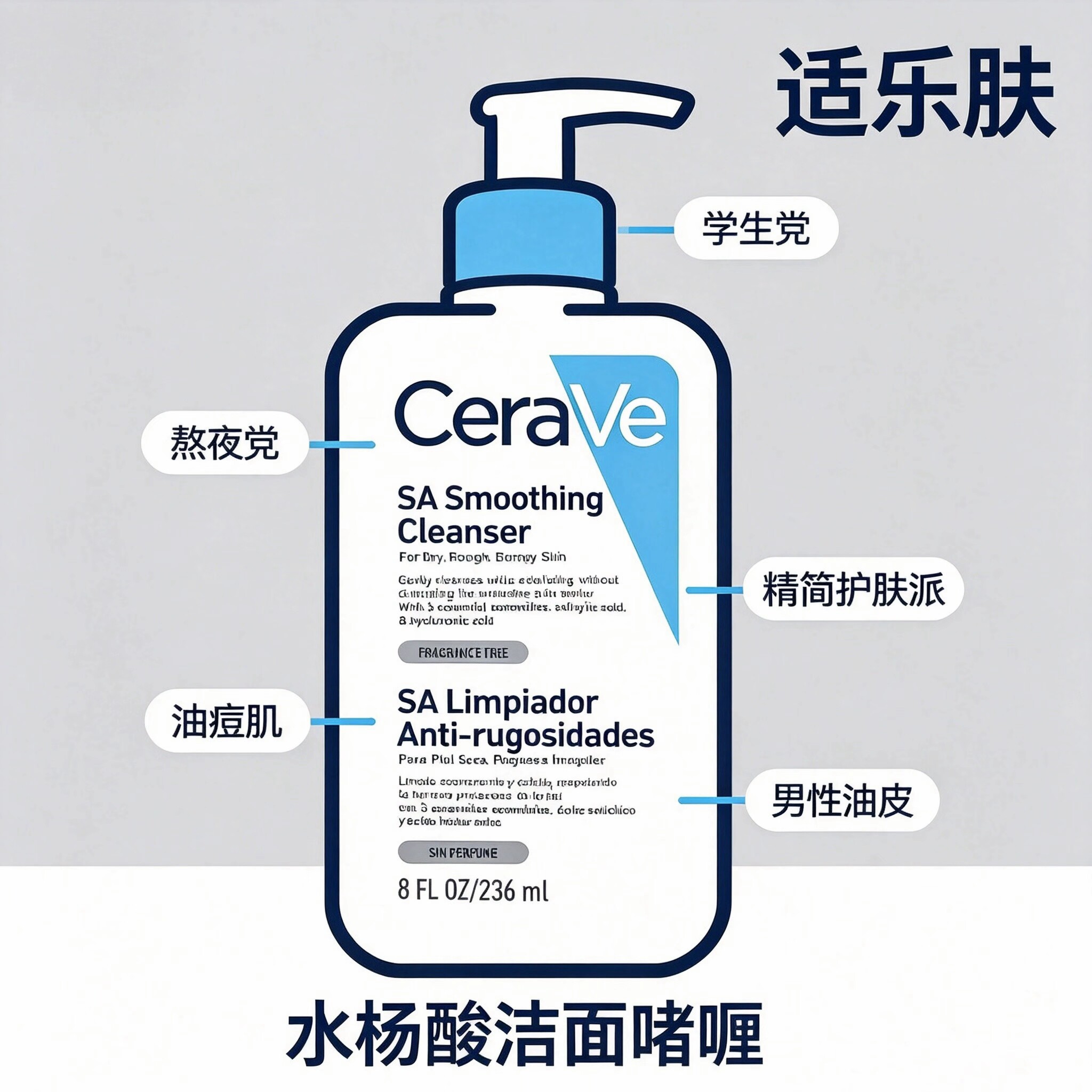 CeraVe适乐肤男士洁面啫喱水杨酸温和清洁去黑头控油改善痘肌毛孔