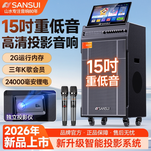 山水D155PRO户外投影音响K歌一体机高端卡拉OK家用K歌蓝牙音箱