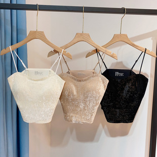 篙级感温和细腻金丝绒美背吊带文胸一体二合一背心女秋冬年新